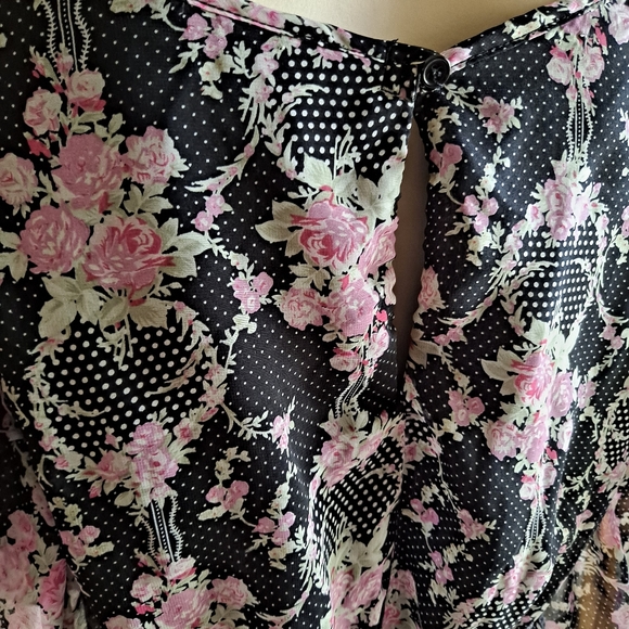 Jojo Belle black floral dress w/ polka dots, large - Picture 5 of 5